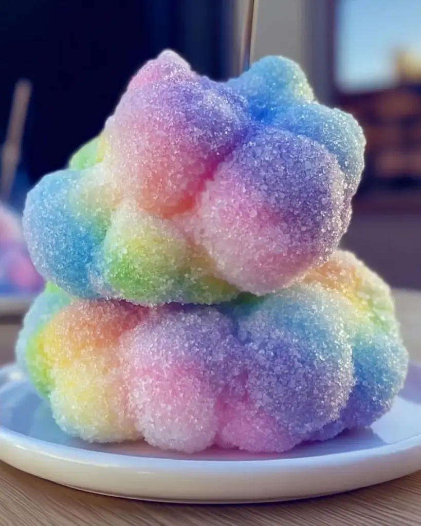 A delicious plate of Rainbow Fizz Candy Clouds