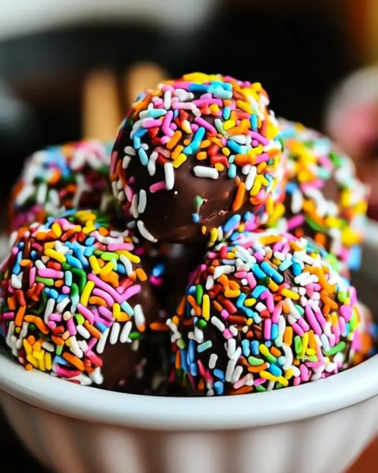 A delicious plate of Rainbow Sprinkle Candy Clusters