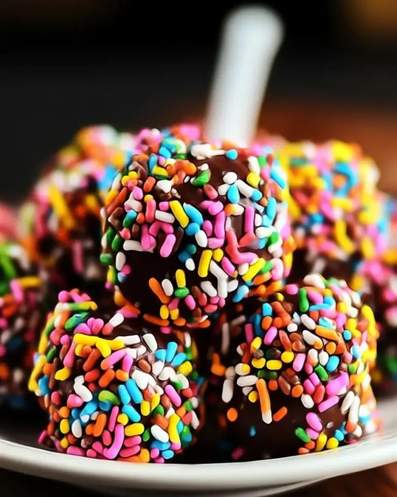 A delicious plate of Rainbow Sprinkle Candy Clusters