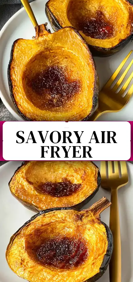 Pinterest pin (Design 3) for Delicious Air Fryer Acorn Squash With Brown Sugar