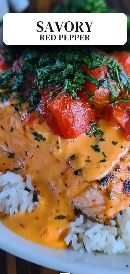 Pinterest pin (Design 2) for Creamy Roasted Red Pepper Salmon