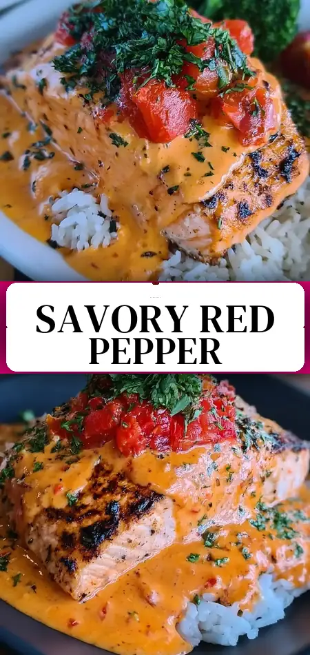 Pinterest pin (Design 3) for Creamy Roasted Red Pepper Salmon