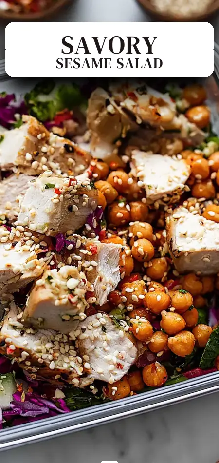 Pinterest pin (Design 2) for Sesame Chicken and Chickpea Salad