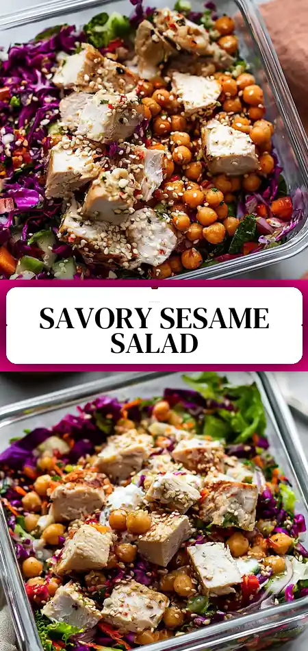 Pinterest pin (Design 3) for Sesame Chicken and Chickpea Salad