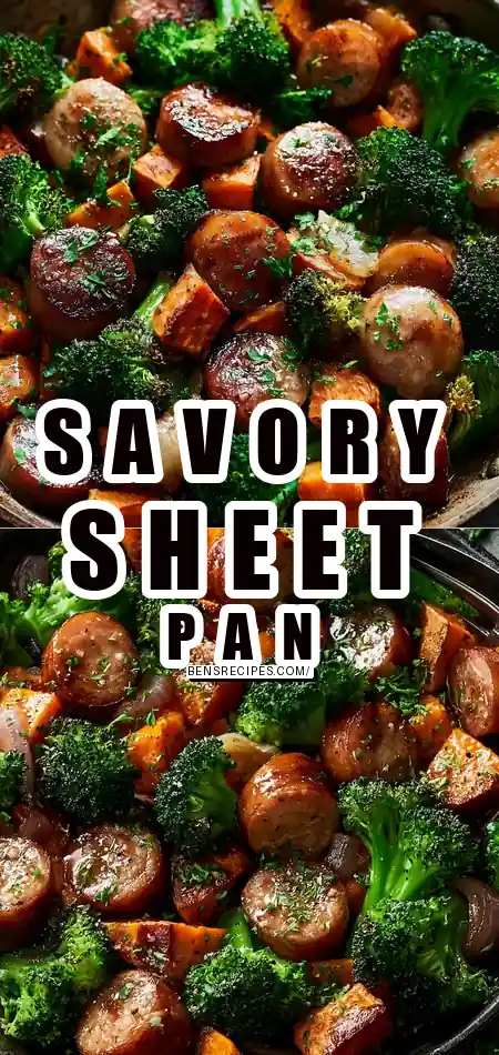 Pinterest pin (Design 1) for Honey Garlic Sausage and Sweet Potato Sheet Pan Dinner