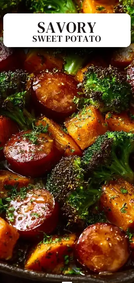 Pinterest pin (Design 2) for Honey Garlic Sausage and Sweet Potato Sheet Pan Dinner