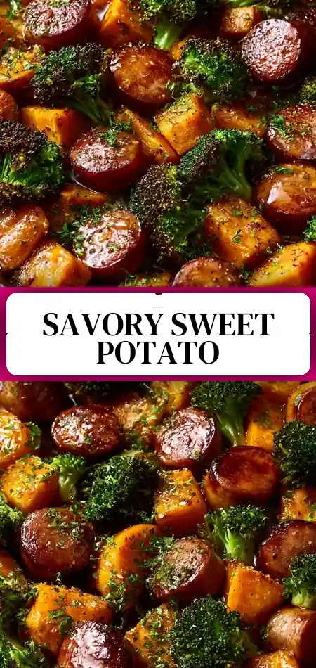 Pinterest pin (Design 3) for Honey Garlic Sausage and Sweet Potato Sheet Pan Dinner