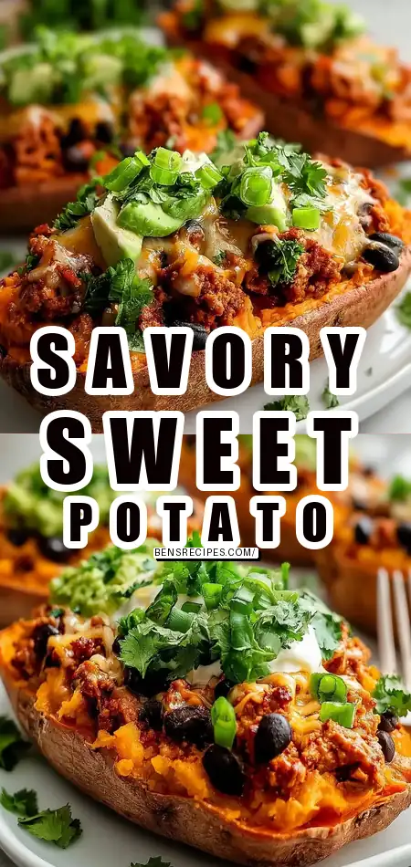 Pinterest pin (Design 1) for Sweet Potato Boats with Ground Turkey and Black Beans