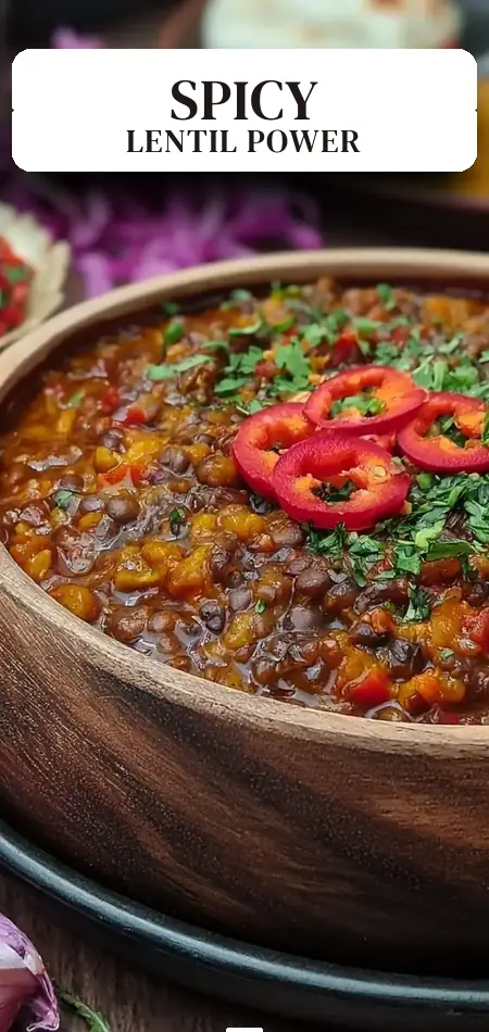 Pinterest pin (Design 2) for High Protein Spicy Lentil Curry