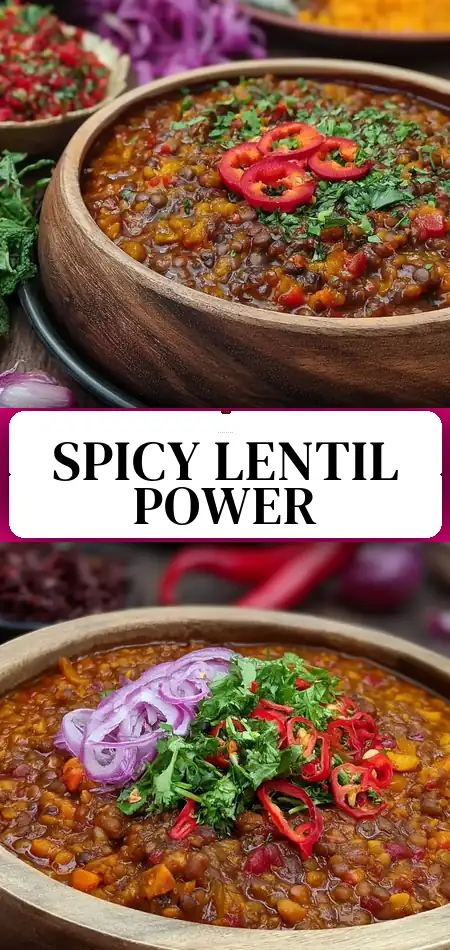 Pinterest pin (Design 3) for High Protein Spicy Lentil Curry