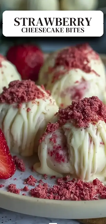 Pinterest pin (Design 2) for Healthy Strawberry Cheesecake Protein Balls
