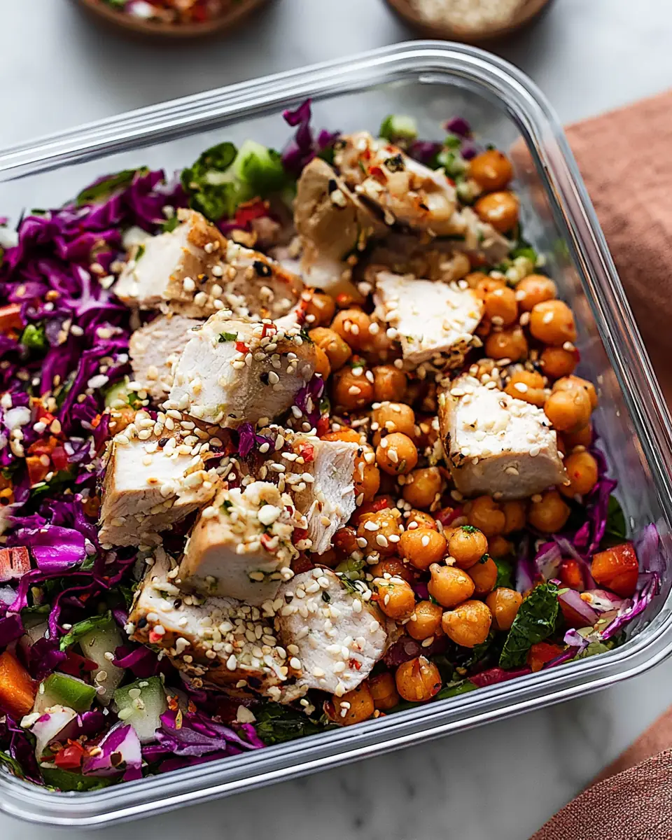 A delicious plate of Sesame Chicken and Chickpea Salad