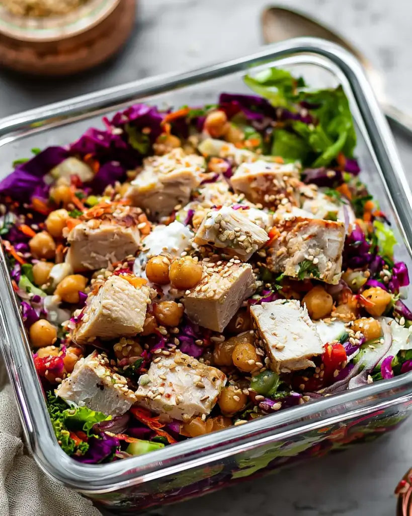 A delicious plate of Sesame Chicken and Chickpea Salad