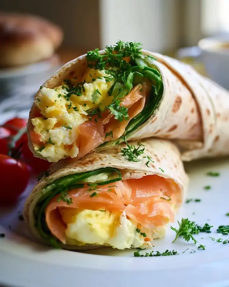 A delicious plate of Smoked Salmon & Rührei Wrap: Perfektes Frühstücksrezept!