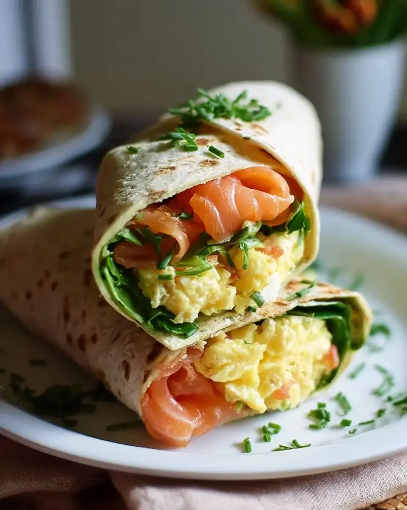 A delicious plate of Smoked Salmon & Rührei Wrap: Perfektes Frühstücksrezept!