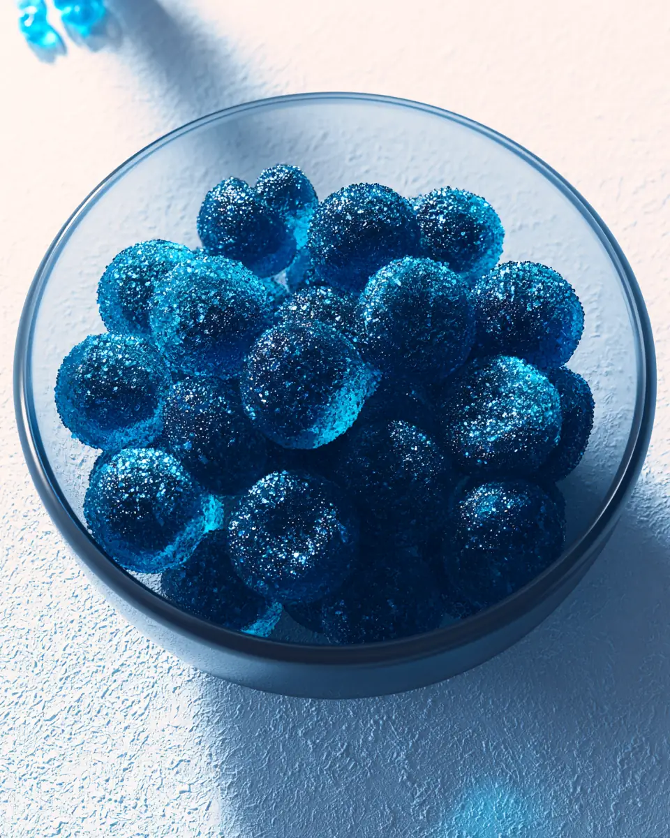 A delicious plate of Sour Blue Raspberry Gushers