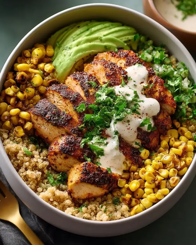 A delicious plate of Spicy Chicken and Corn Bowl