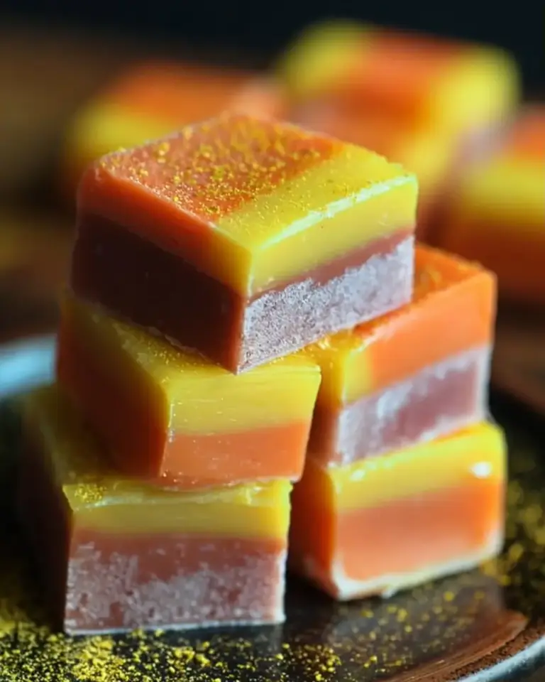 A delicious plate of Stardust Candy Corn Fudge