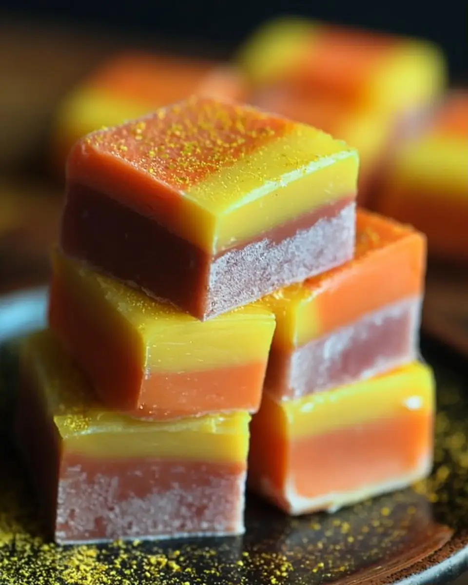 A delicious plate of Stardust Candy Corn Fudge
