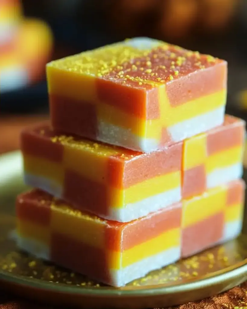 A delicious plate of Stardust Candy Corn Fudge