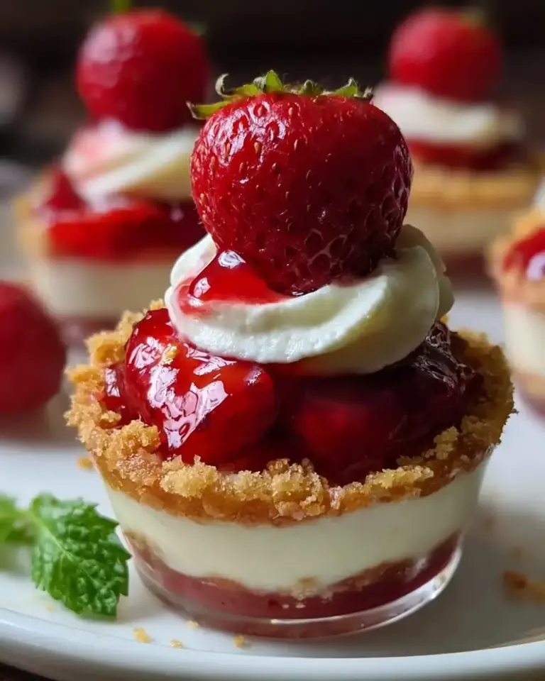 A delicious plate of Strawberry Cheesecake Cups