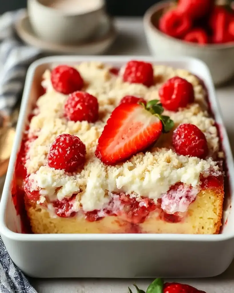 A delicious plate of Strawberry Cheesecake Dump Cake Recipe