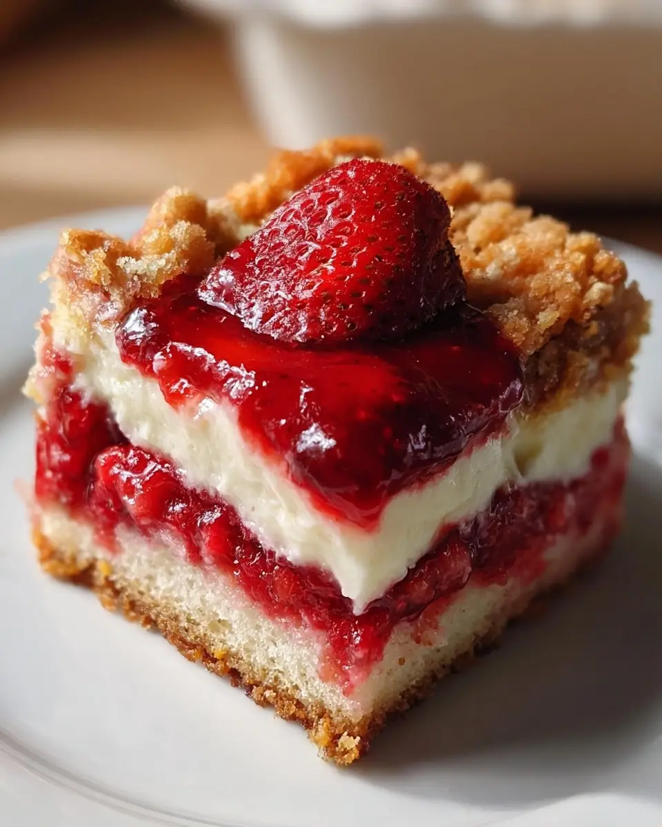 A delicious plate of Strawberry Cheesecake Dump Cake