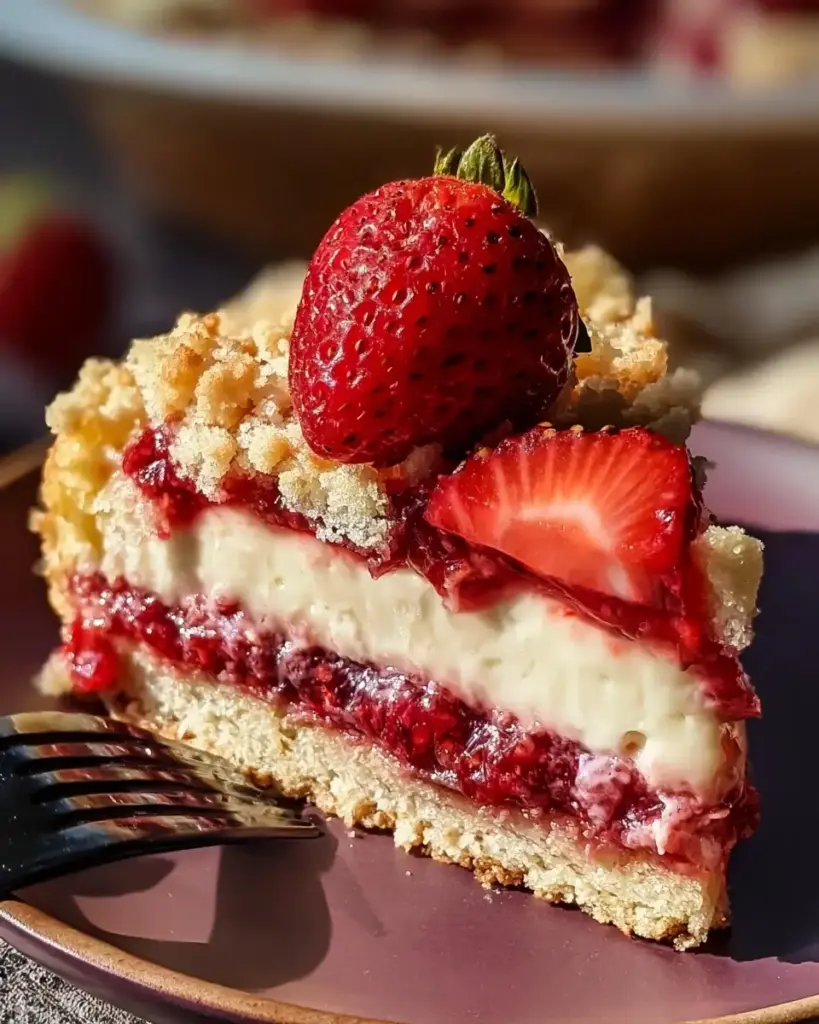 A delicious plate of Strawberry Cheesecake Dump Cake