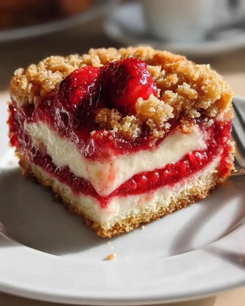 A delicious plate of Strawberry Cheesecake Dump Cake