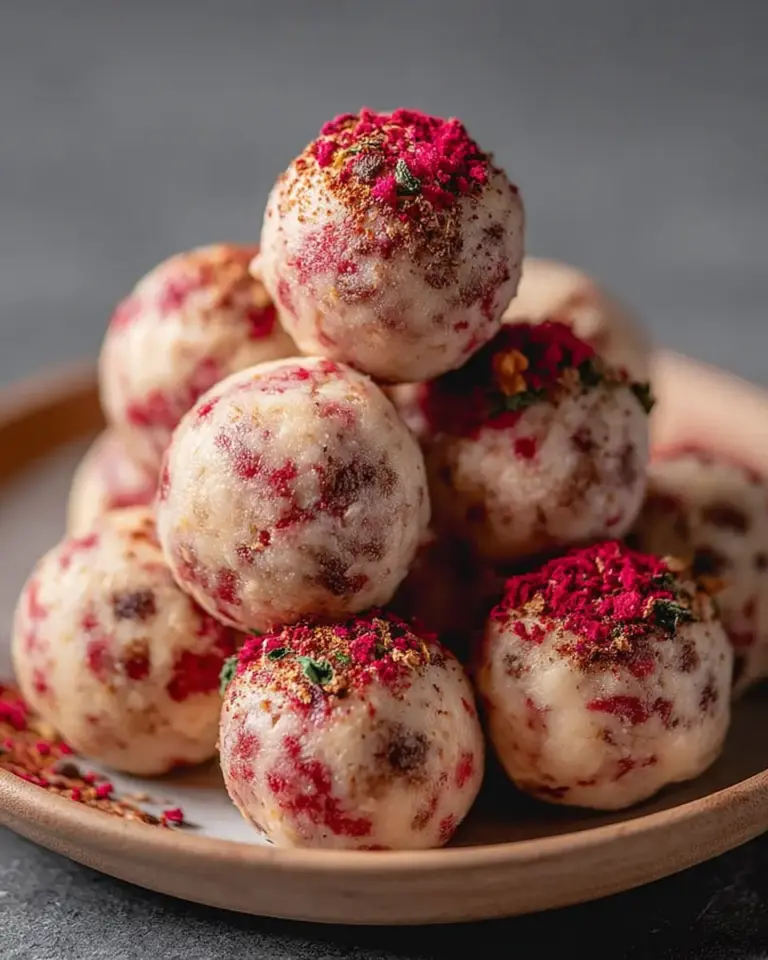 A delicious plate of Strawberry Cheesecake Protein Balls: The Ultimate No-Bake Recipe