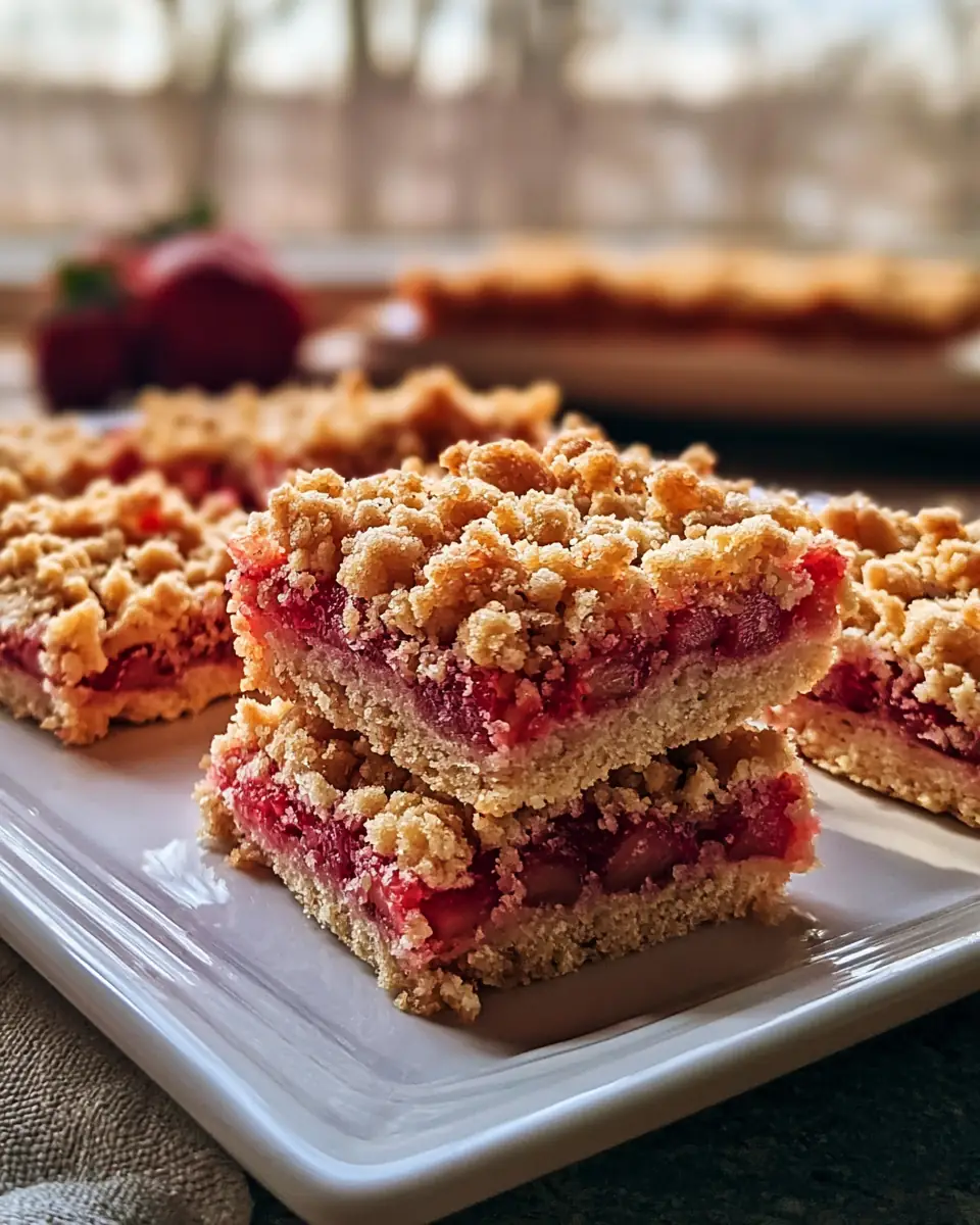 A delicious plate of Strawberry Rhubarb Crumb Bars Recipe