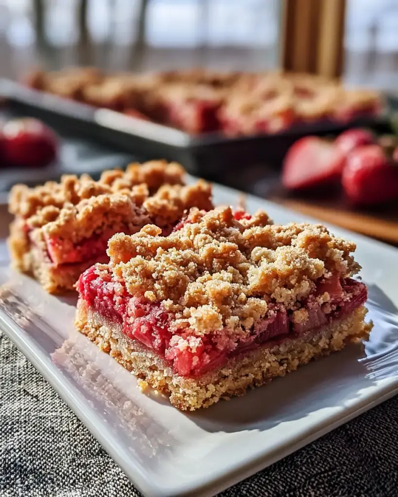 A delicious plate of Strawberry Rhubarb Crumb Bars Recipe