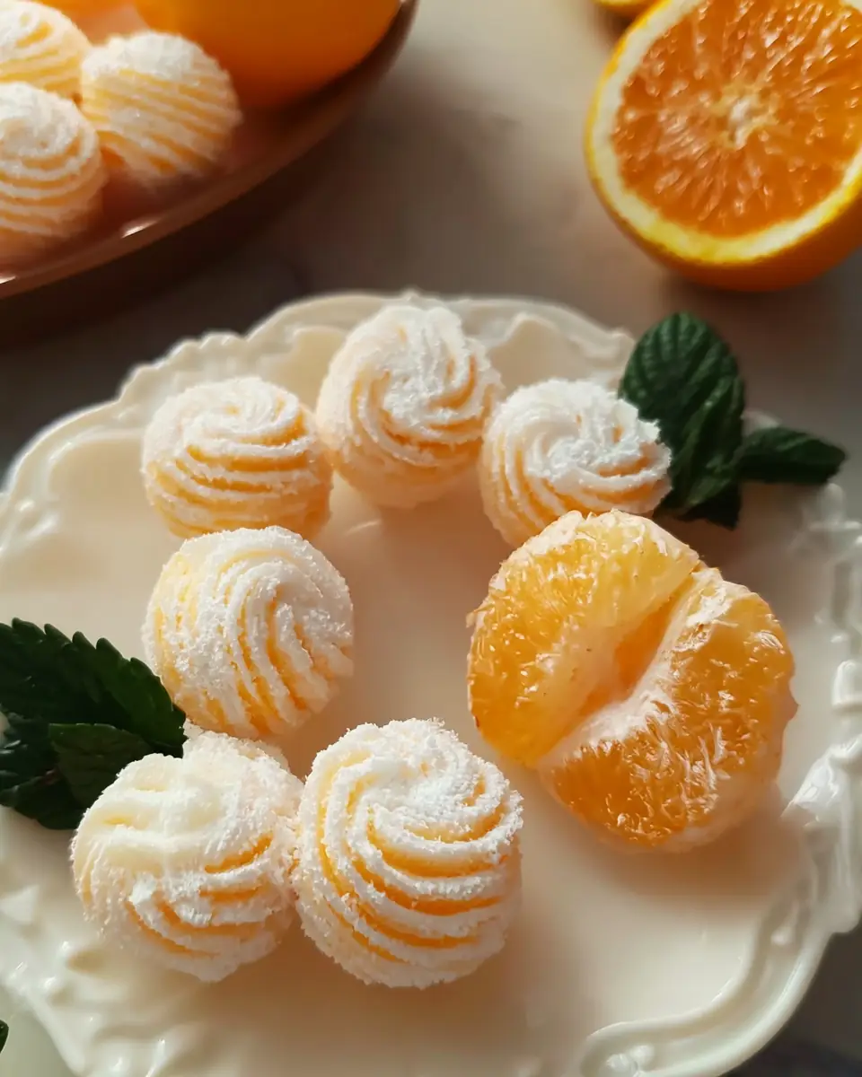 A delicious plate of Sweet Orange Cream Cheese Mints for Zesty Moments Anytime