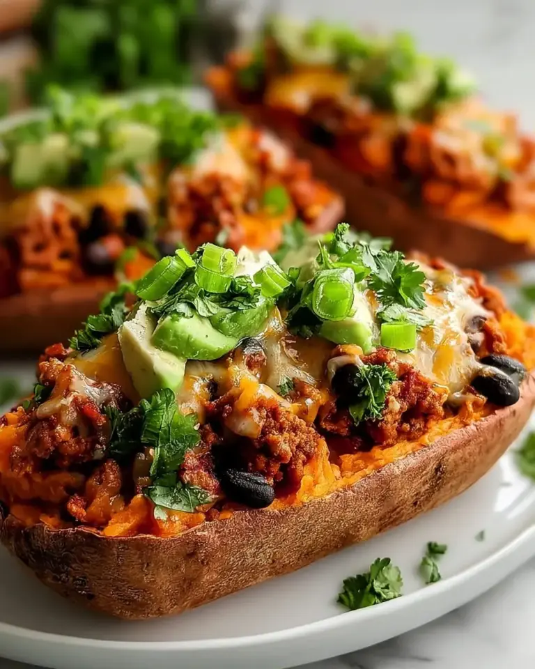 A delicious plate of Sweet Potato Boats with Ground Turkey and Black Beans