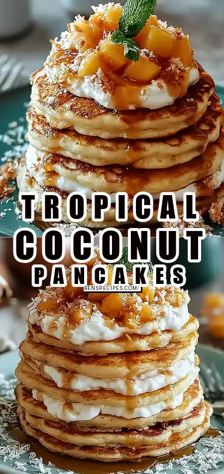 Pinterest pin (Design 1) for Indulgent Sweet Coconut Cream Pancakes for a Tropical Twist