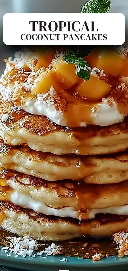 Pinterest pin (Design 2) for Indulgent Sweet Coconut Cream Pancakes for a Tropical Twist