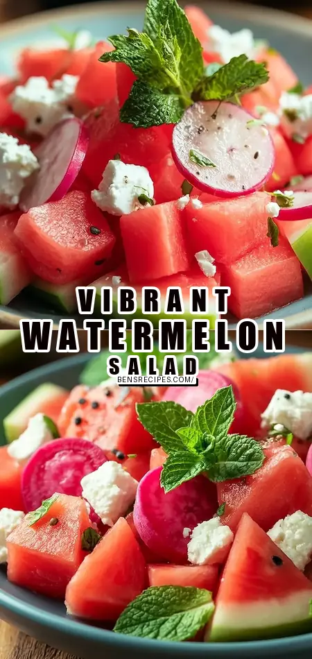 Pinterest pin (Design 1) for Refreshing Watermelon and Purple Radish Salad with Feta