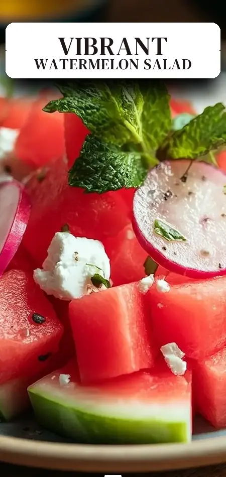 Pinterest pin (Design 2) for Refreshing Watermelon and Purple Radish Salad with Feta