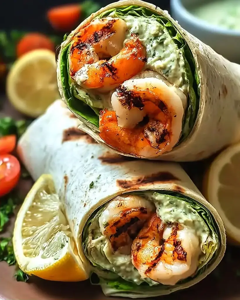 A delicious plate of Zesty Grilled Shrimp Caesar Wraps: Easy Lunch Win!
