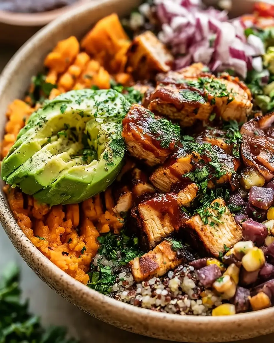 A delicious plate of BBQ Chicken Sweet Potato Bowl