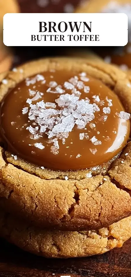 Pinterest pin (Design 2) for Crispy Brown Butter Coffee Toffee Cookies with Sea Salt Topping