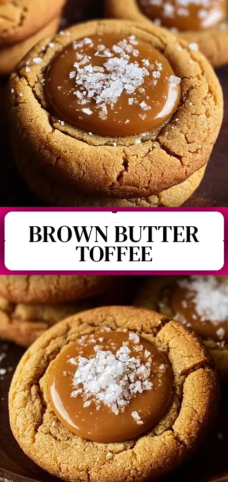 Pinterest pin (Design 3) for Crispy Brown Butter Coffee Toffee Cookies with Sea Salt Topping