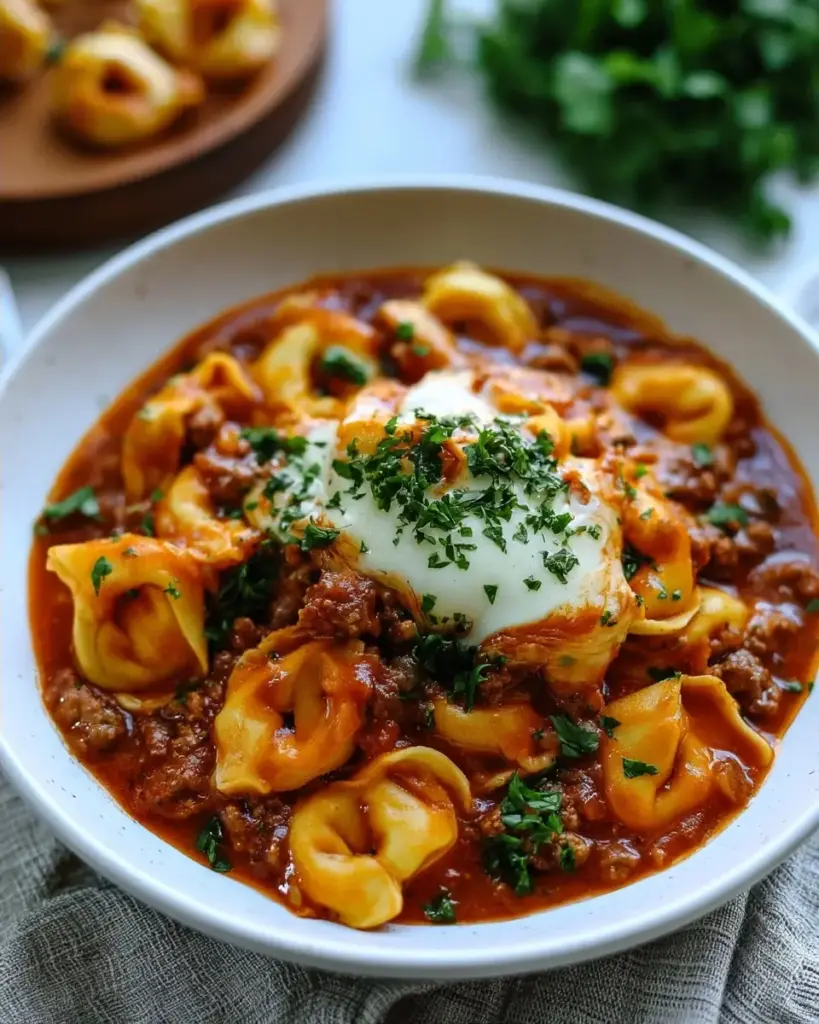 A delicious plate of Beef Enchilada Tortellini-Quick Family Meals
