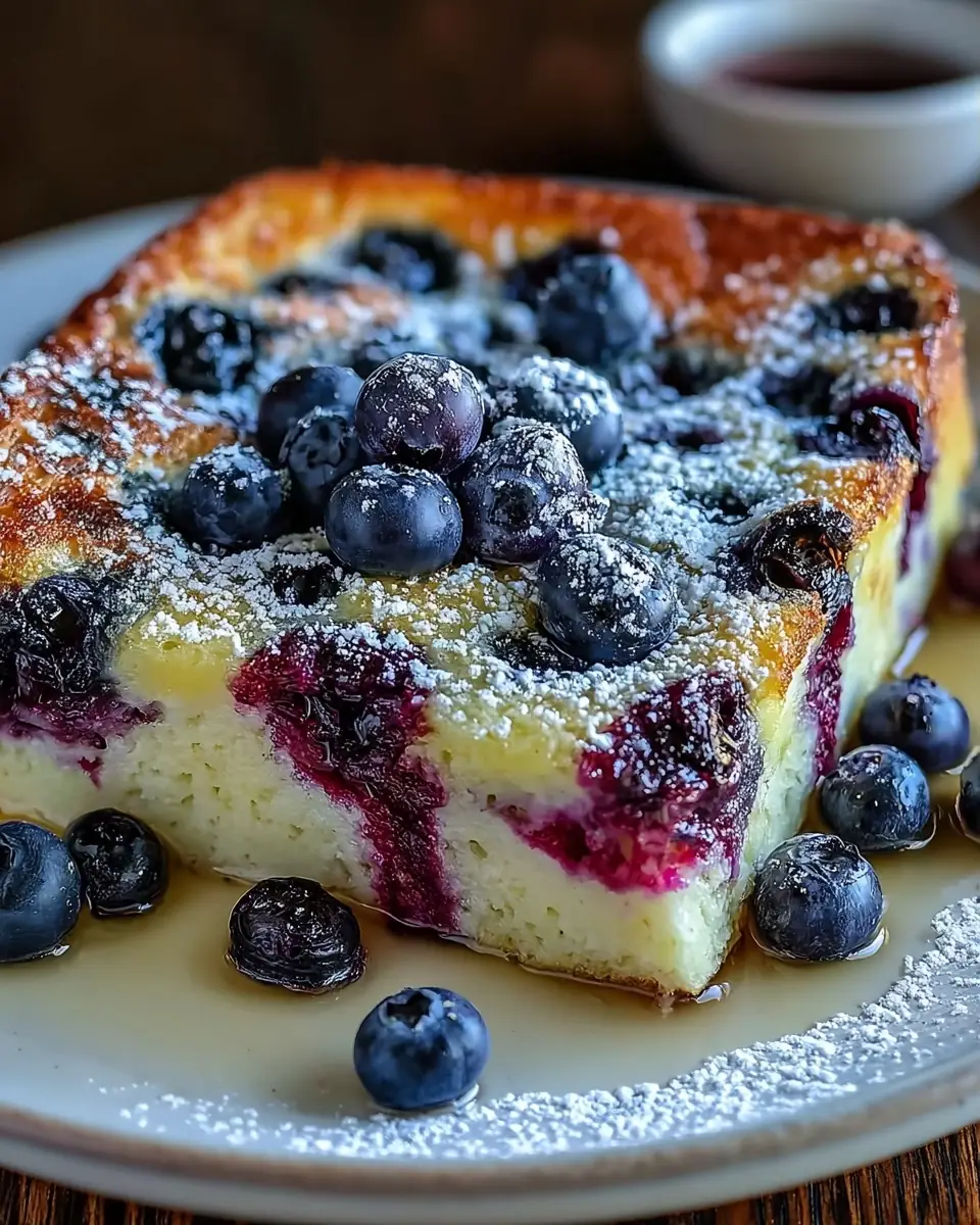 A delicious plate of Blueberry Buttermilk Pancake Casserole: Best Easy Epic 5.