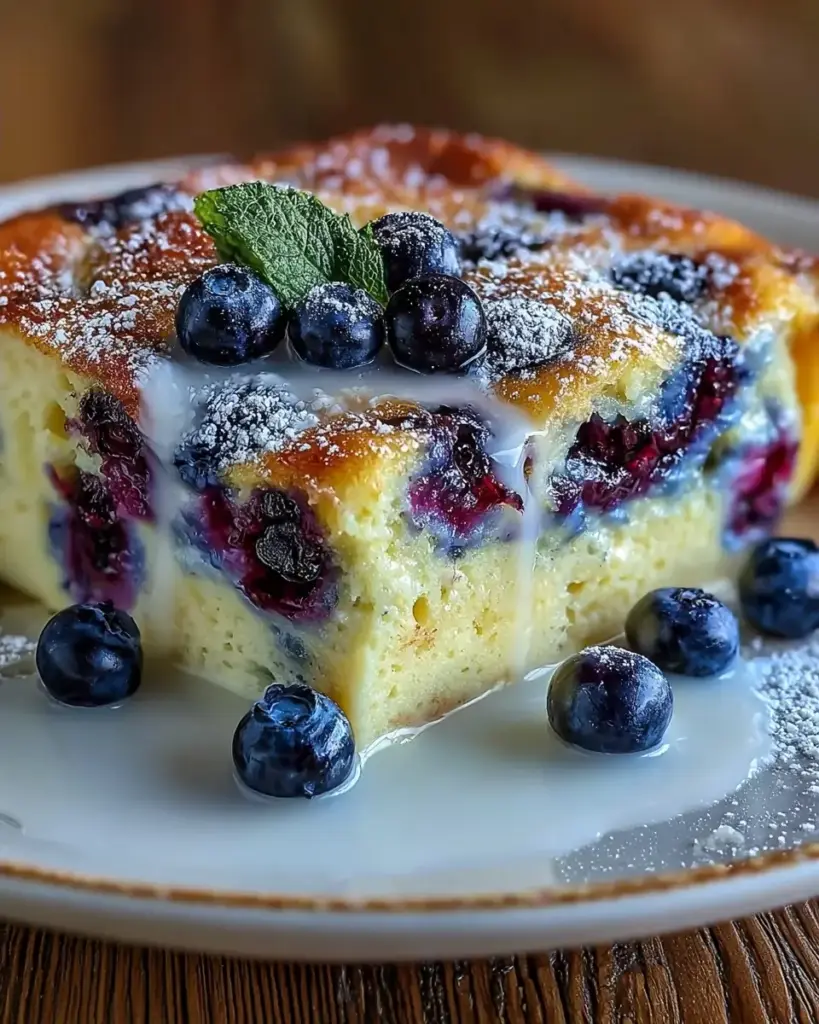 A delicious plate of Blueberry Buttermilk Pancake Casserole: Best Easy Epic 5.