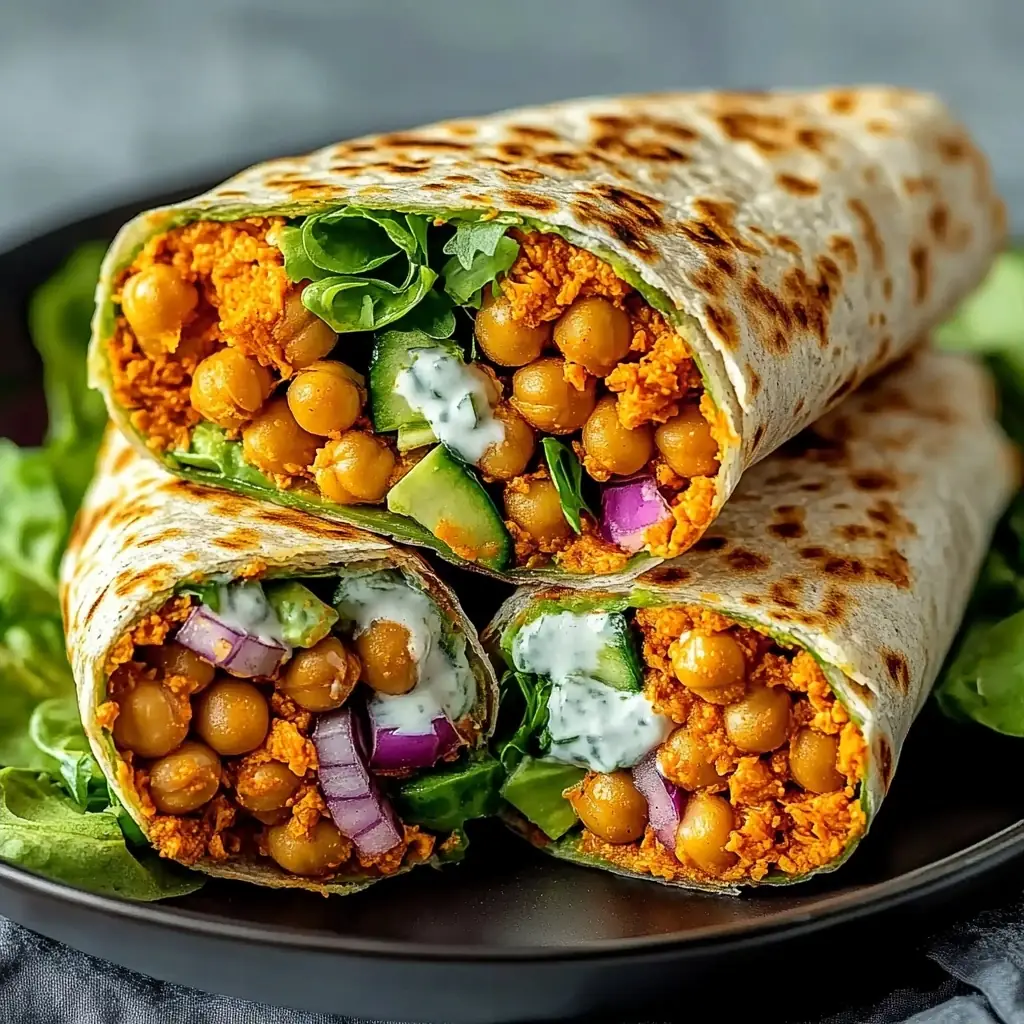 A delicious plate of Bold Buffalo Chickpea Wraps Easy Vegan Meal Prep