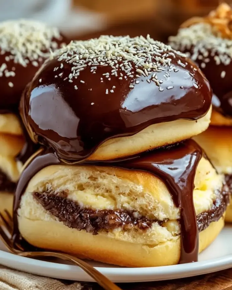 A delicious plate of Boston Cream Pie Stuffed Hawaiian Rolls Recipe