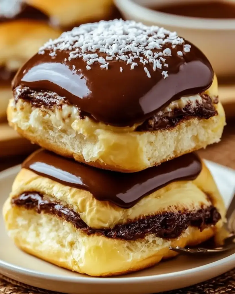 A delicious plate of Boston Cream Pie Stuffed Hawaiian Rolls Recipe
