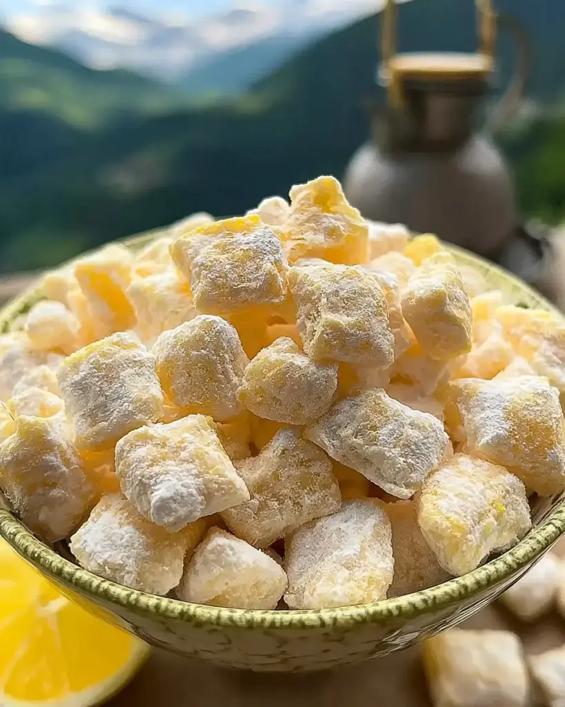 A delicious plate of Bright & Zesty Lemonade Puppy Chow