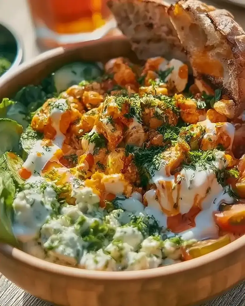 A delicious plate of Buffalo Chicken Bowl Quick and Easy Recipe